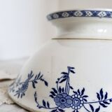 Vintage porcelain salad bowl Dresden - Blue and white floral pattern
