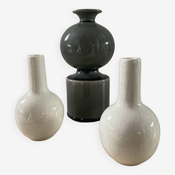 Trio of glazed ceramic vases