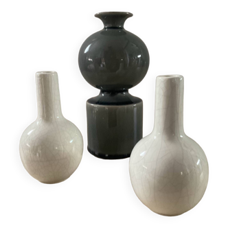 Trio of glazed ceramic vases