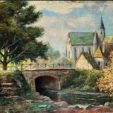 Table: oil on panel: landscape