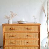 Vintage rattan chest of drawers circa 70s