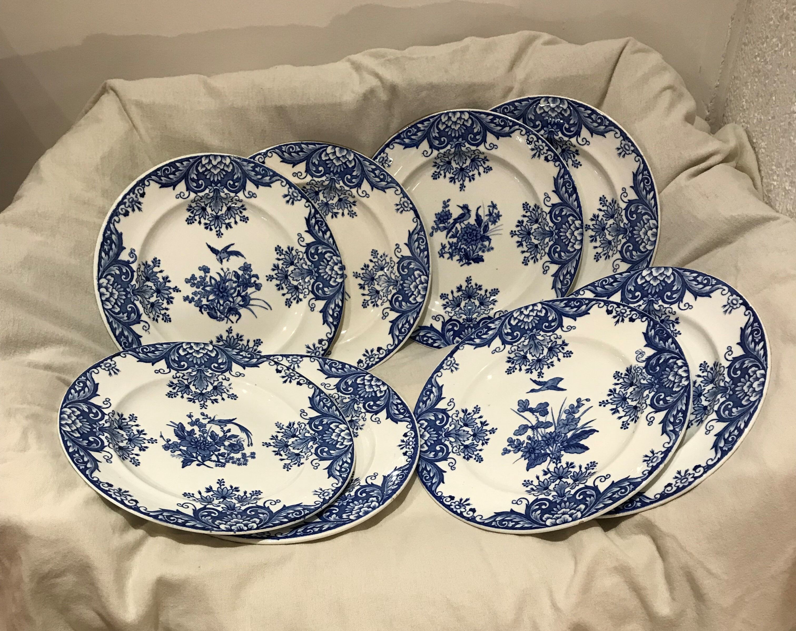 8 Longwy blue dessert plates