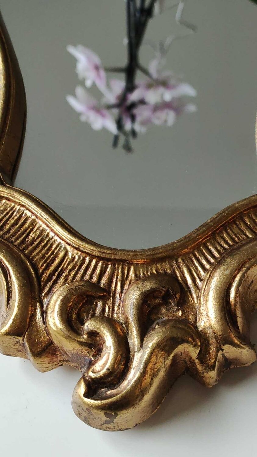 Mirror Rocaille style gilded with gold leaf 42 x 26 cm