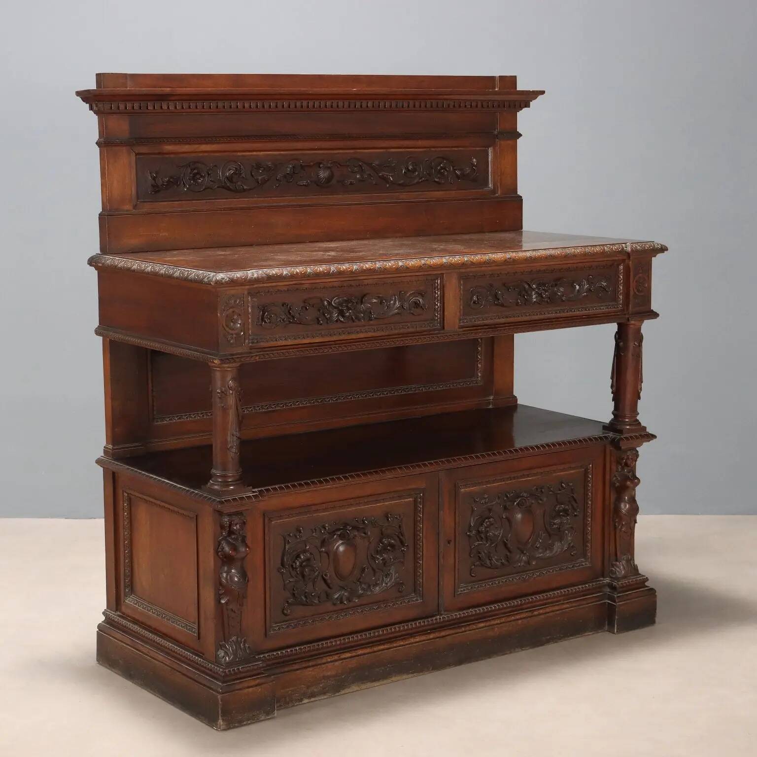 Antique walnut buffet in 19th-century neo-Renaissance style
