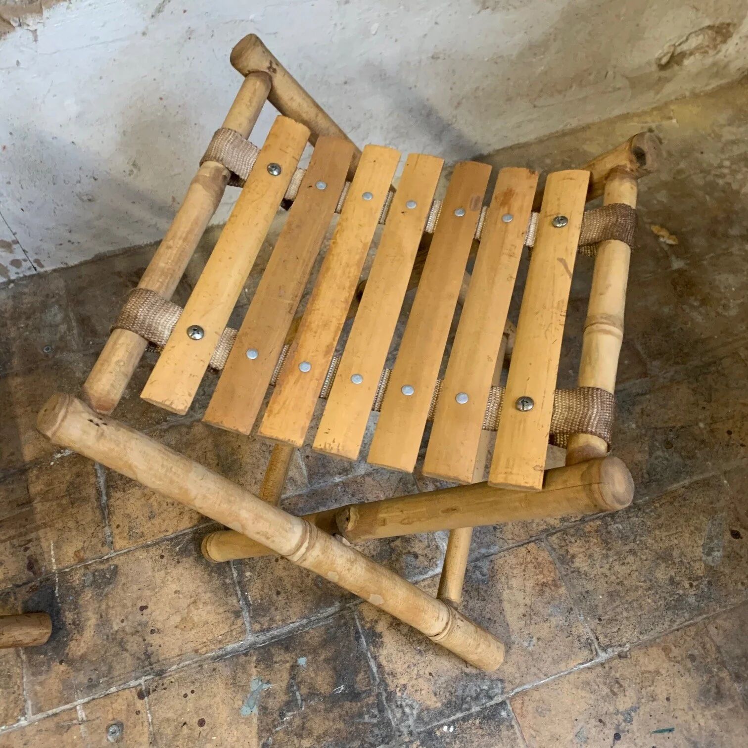 ancienne Paire de tabouret de pêcheur, bambou, XXe