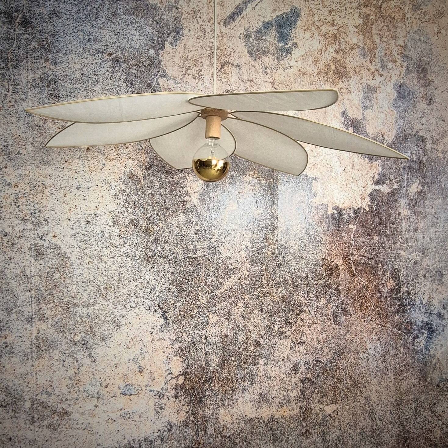 Aerial suspension, 6 petals in metal and white linen