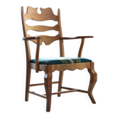 Fauteuil en chêne brutaliste vintage à rayures vertes de H Kjærnulf, 1960