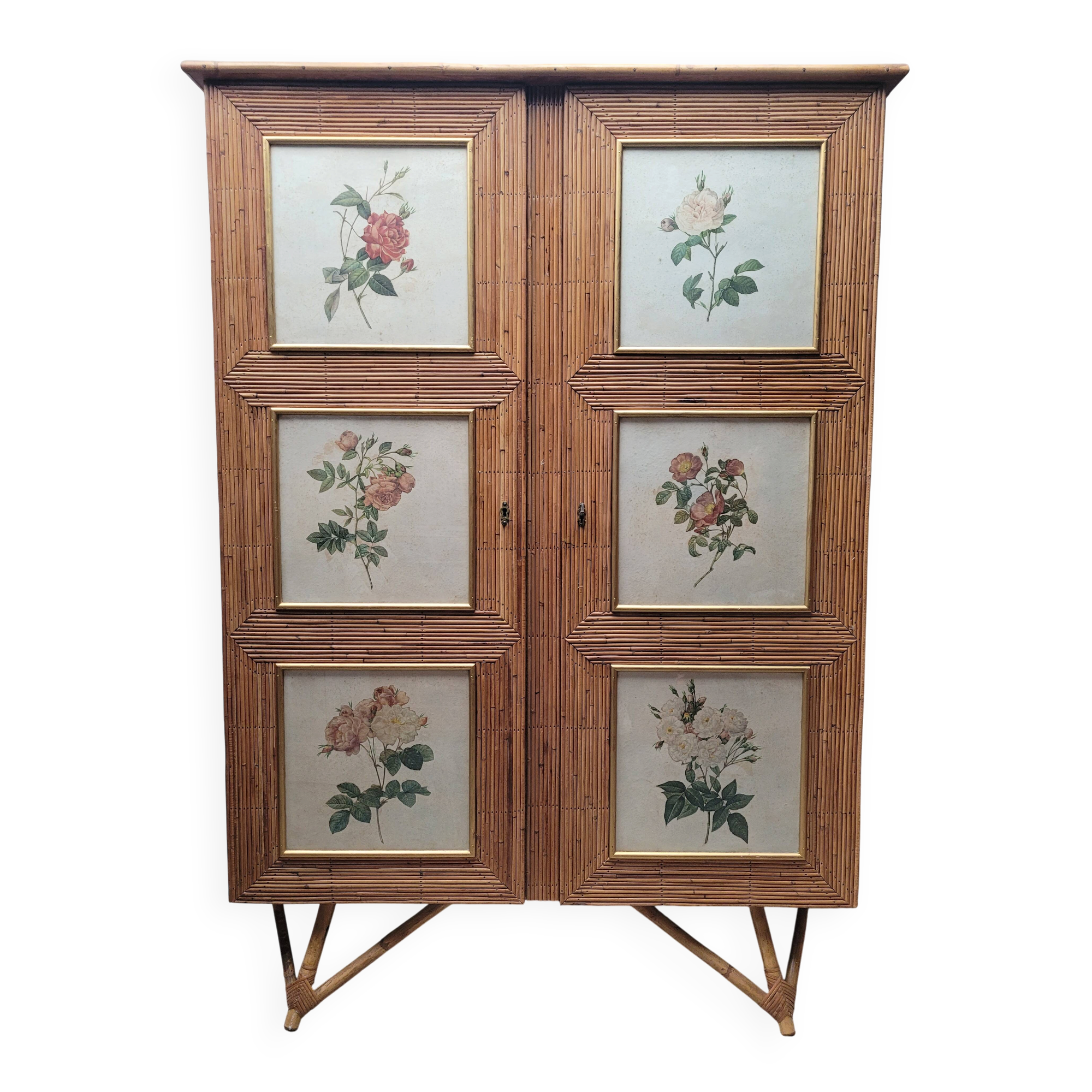 Vintage 1960s split bamboo and rattan wardrobe