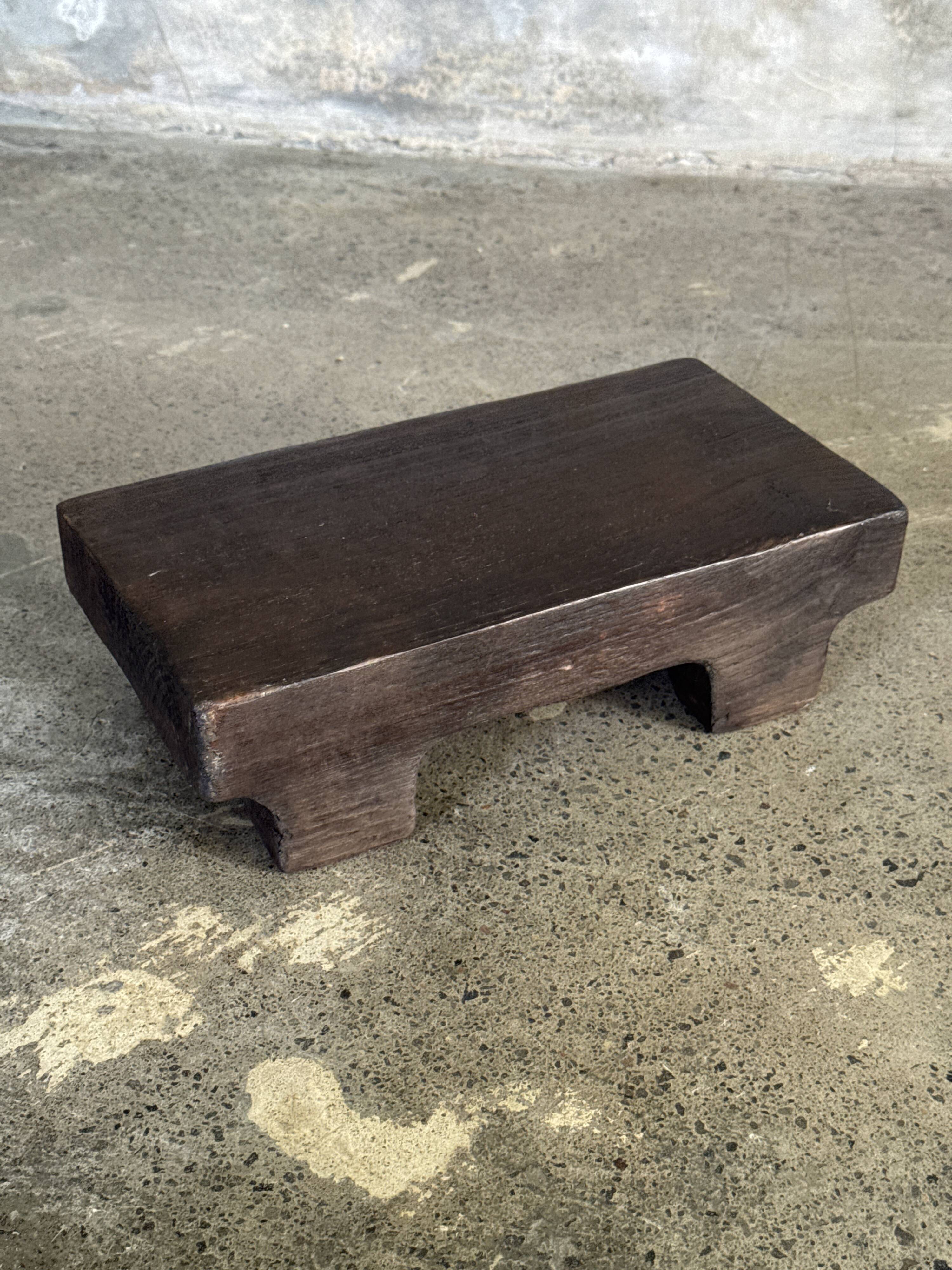 Small stool, black solid teak accent stool wabi-sabi L30 W8.5 H6.