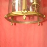 cylindrical bronze and glass vestibule lantern with 3 candle holders