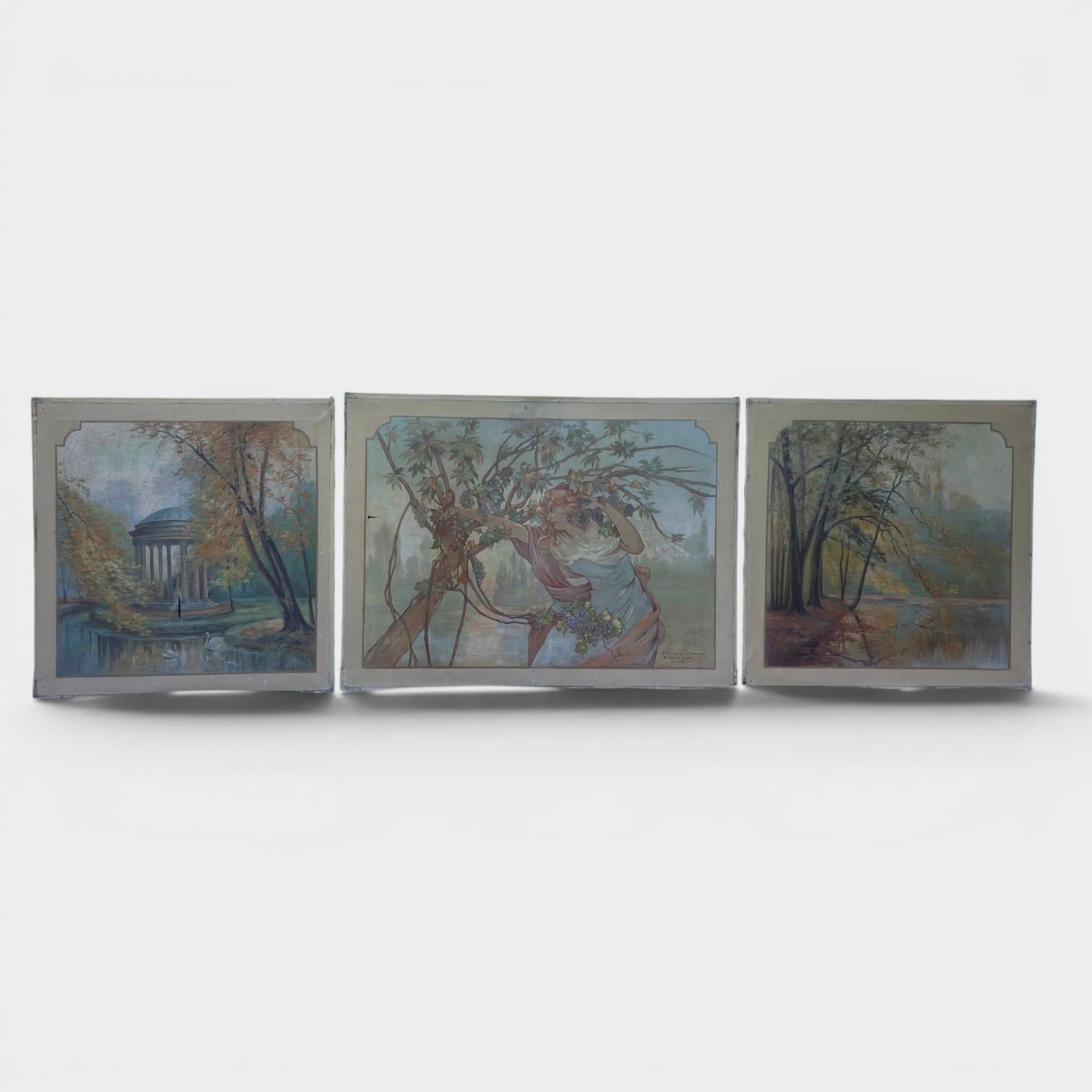 Set of Five Art Nouveau Decorative Panels. Allegory. French Work.