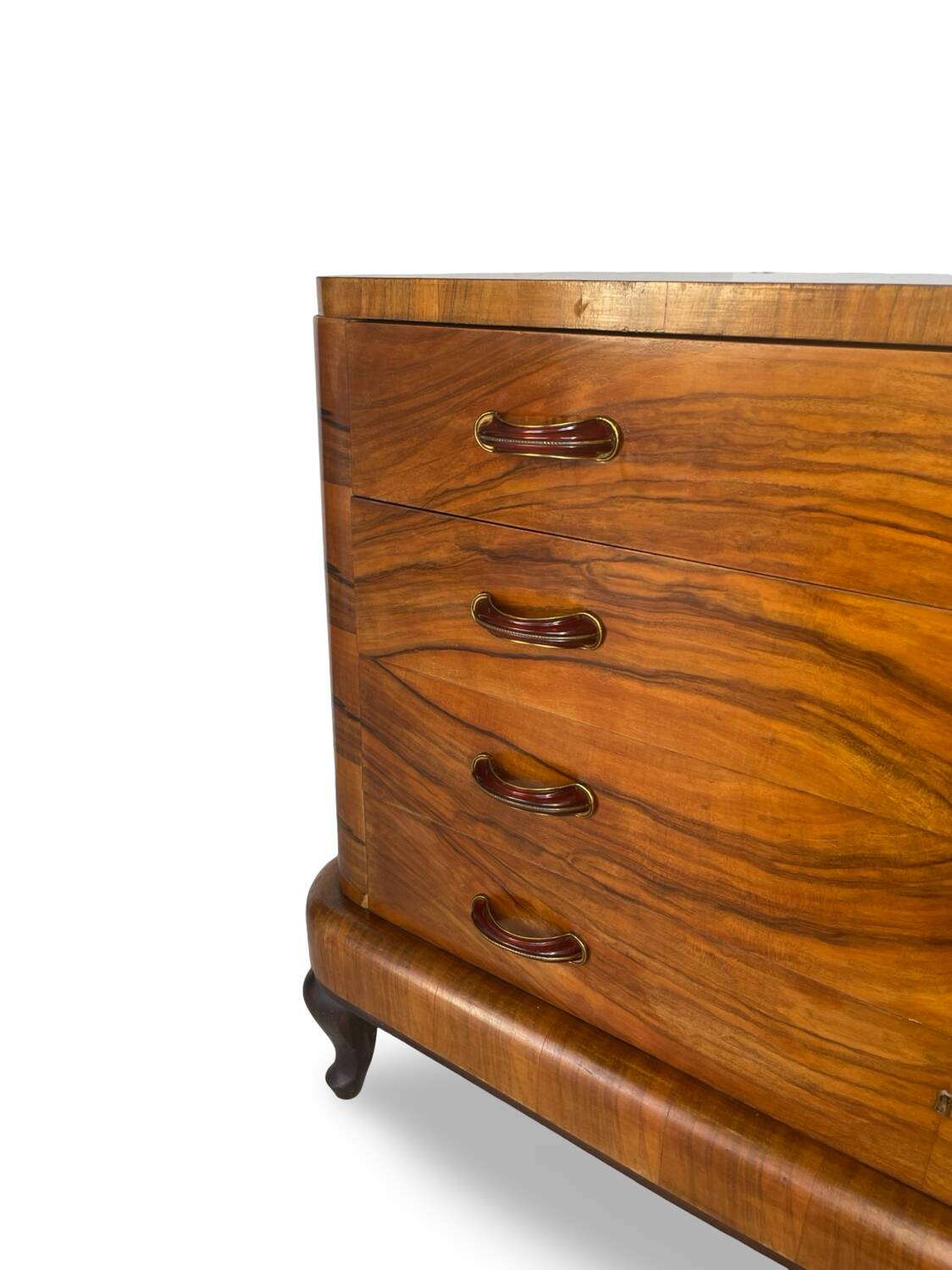 Commode italienne Art déco en ronce de noyer, années 1930