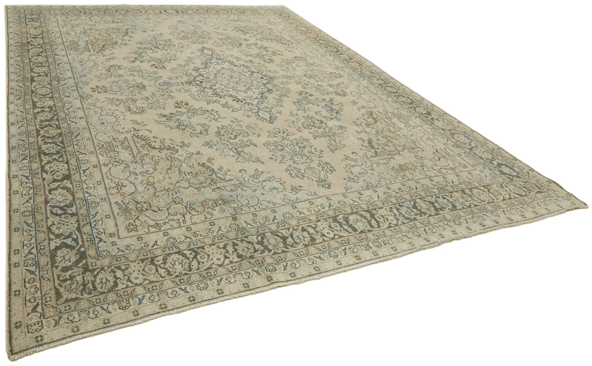Handmade oriental unique 1980s 319 cm x 423 cm beige wool carpet