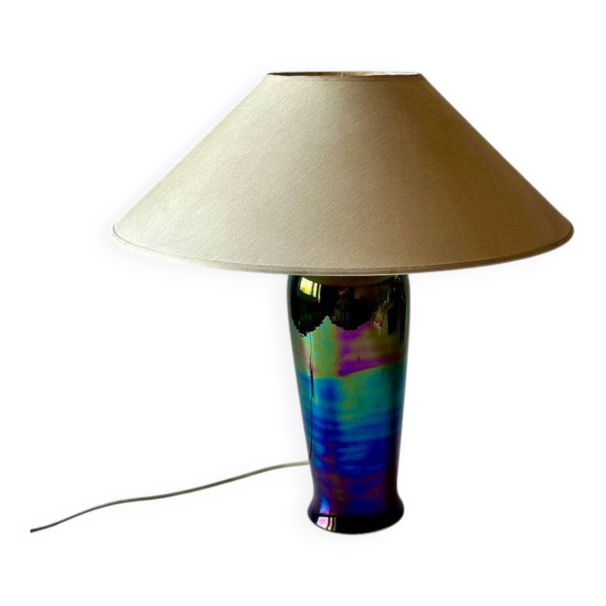 Vintage lavender iridescent ceramic table lamp, 1980s.