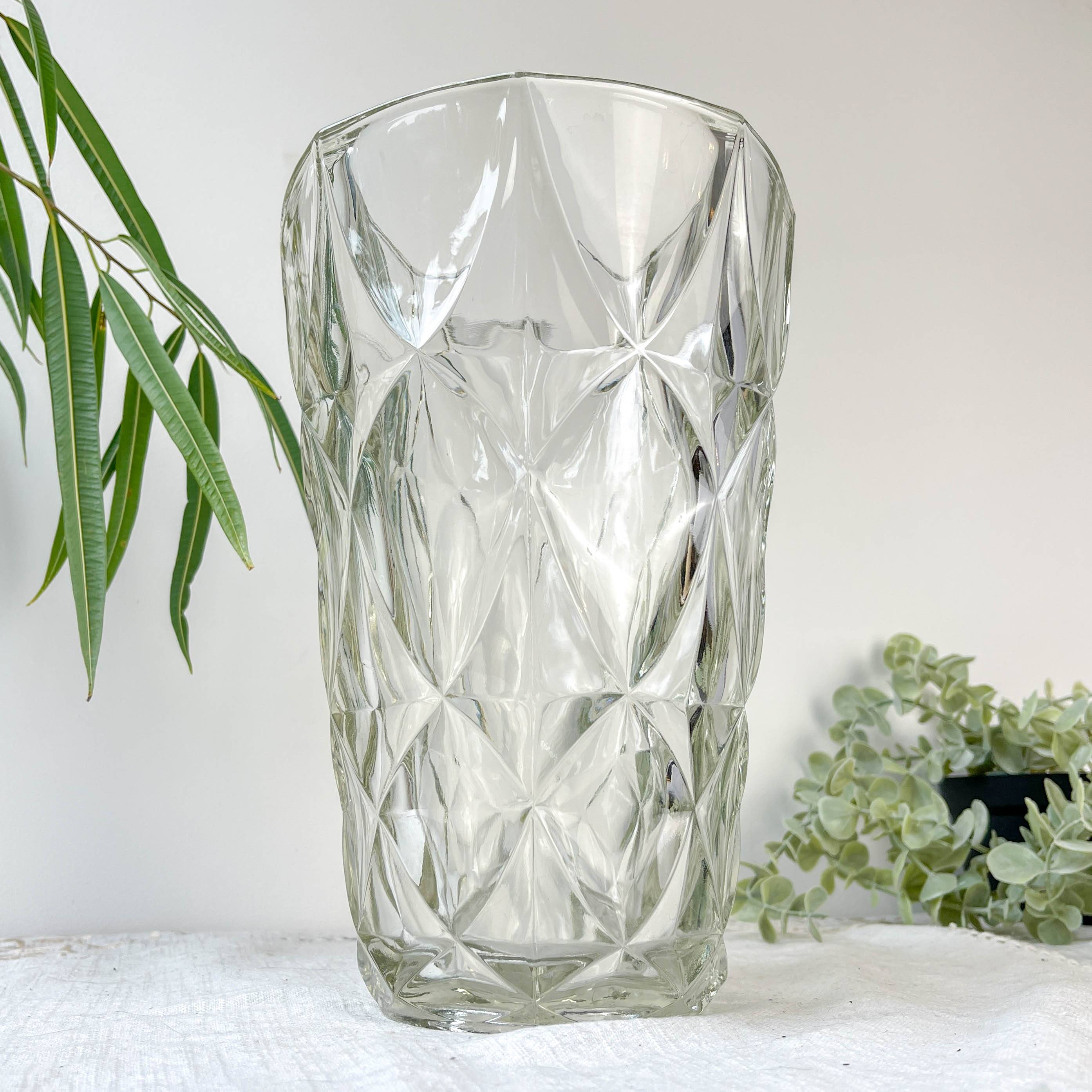 Vintage glass vase with geometric pattern