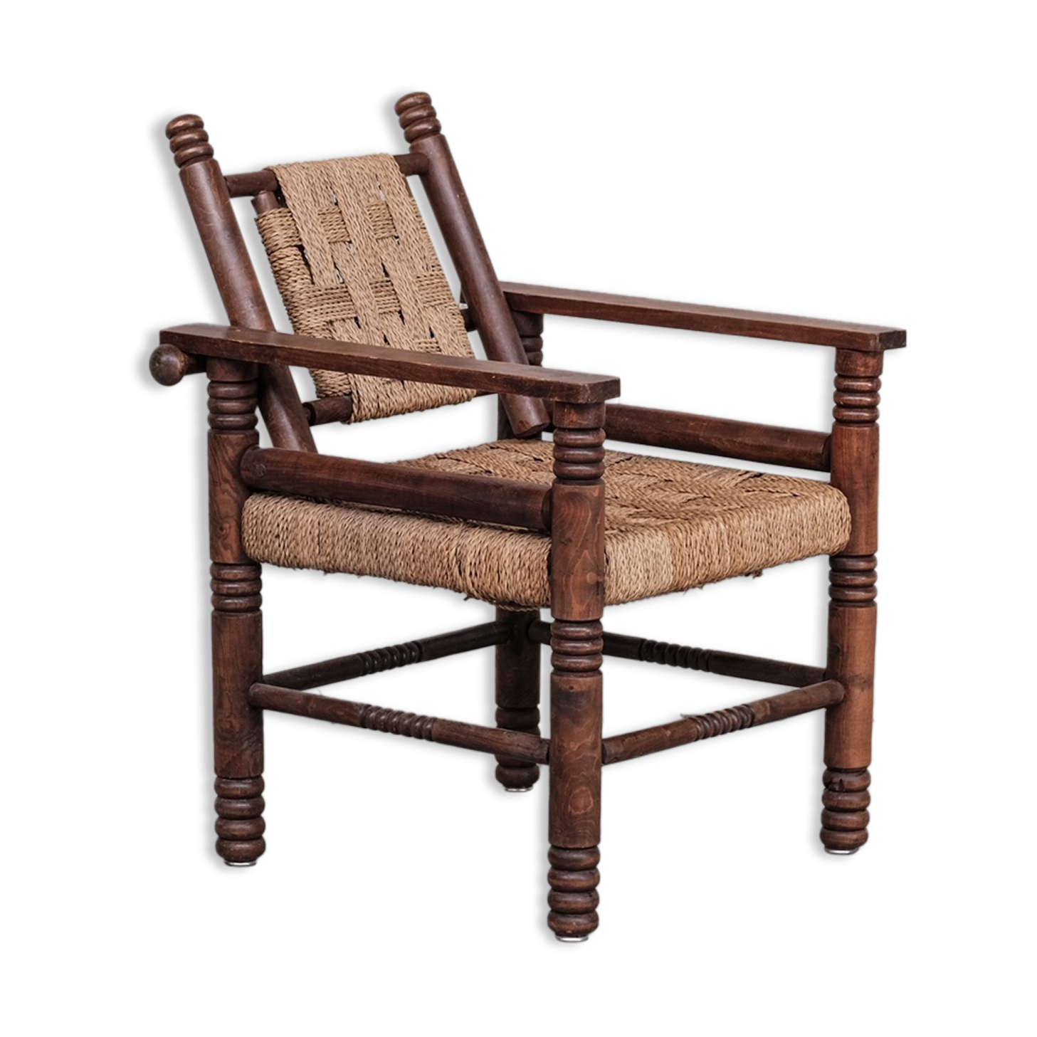 French Art Deco Cord and Oak Armchair