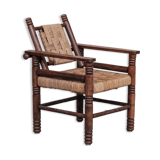 French Art Deco Cord and Oak Armchair