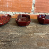Set of 3 Vintage Red Oriental Ceramic Pocket Vases with Black Decor