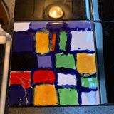 Dining table with metal base in X and painted ceramic tile cladding, 50s.