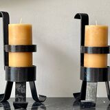 Pair of vintage brutalist iron candlesticks