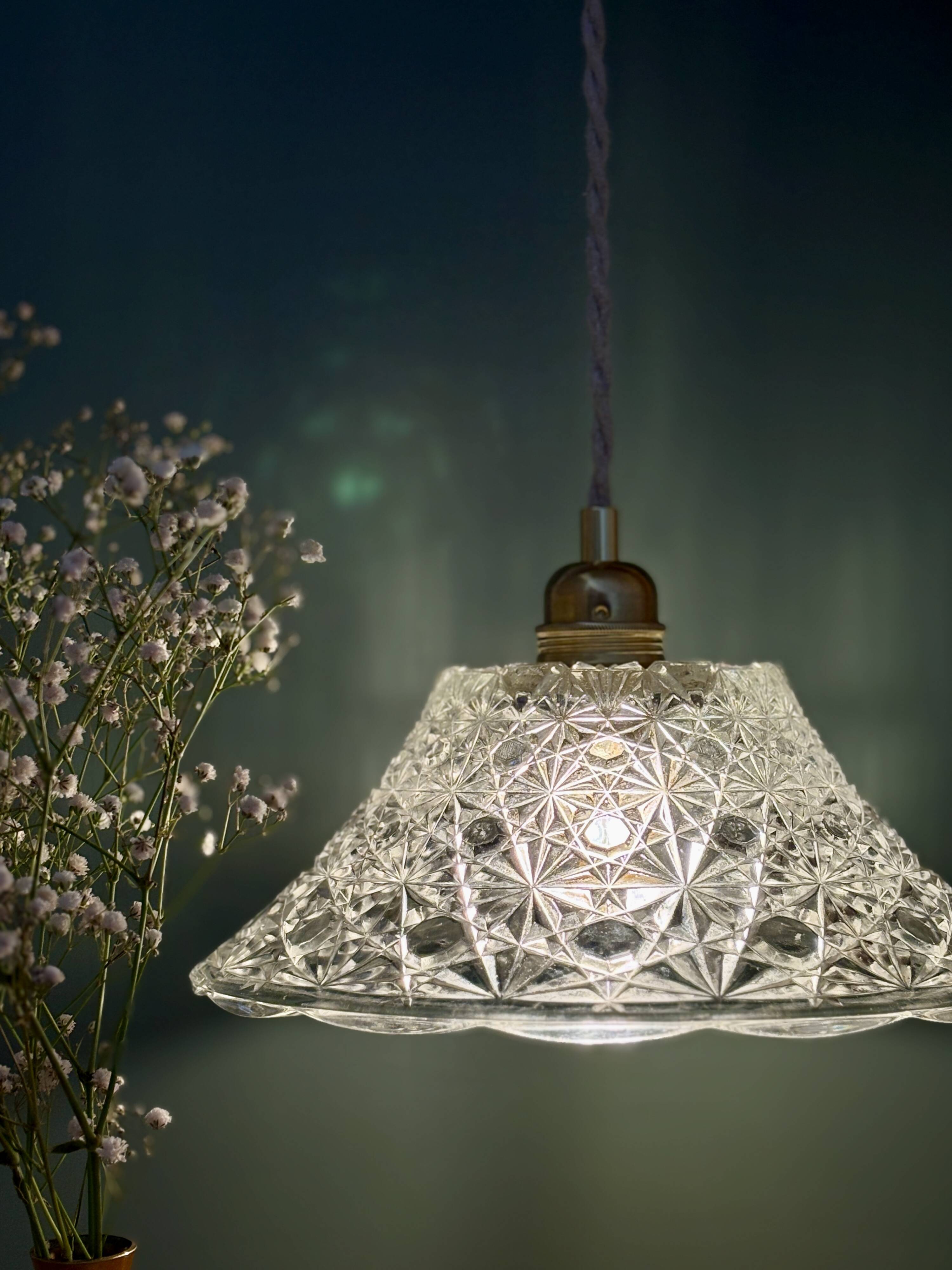 Vintage molded glass lampshade pendant light - tableware collection -