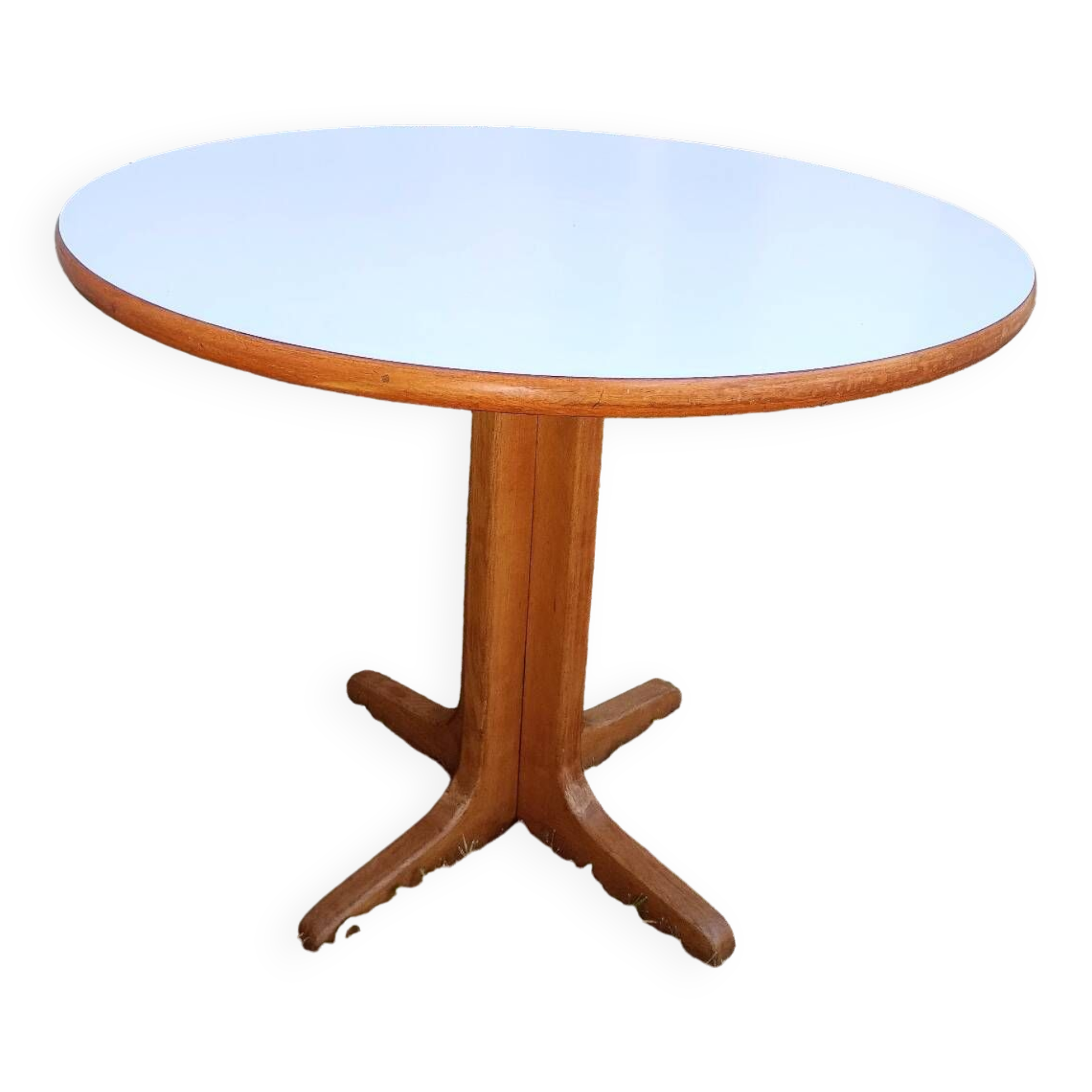 Round table in white formica and wood