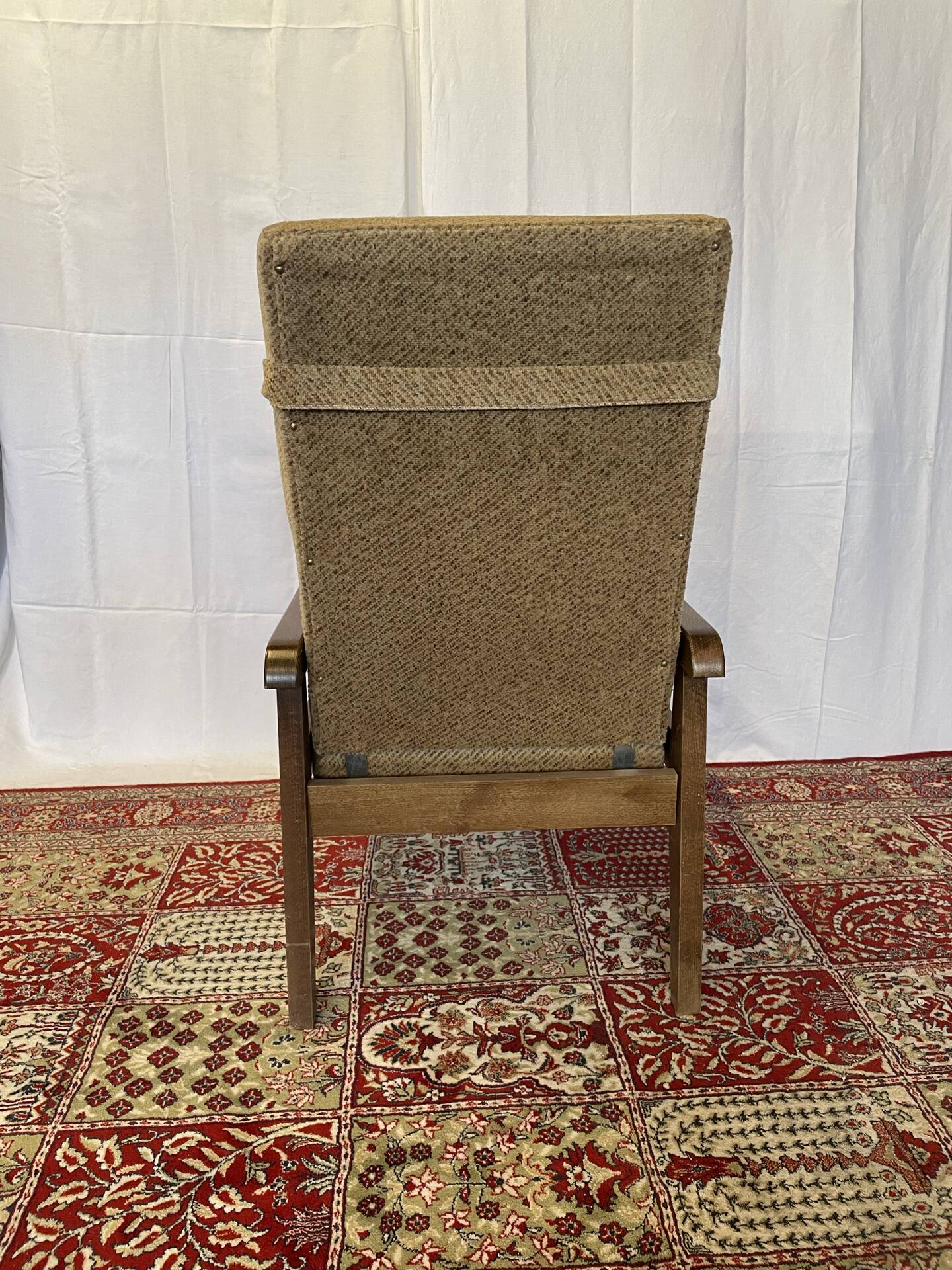 Vintage reclining armchair in wood and fabric – 1960s/70s