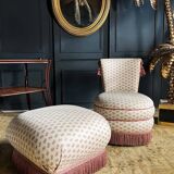 Napoleon III Style Armchair and Pouf with Pink Bow Decor