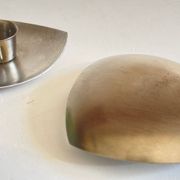 Vintage brushed metal geometric candle holders