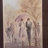 aquarelle signée Maurice Fillonneau (1930-2000) intitulée la Pluie
