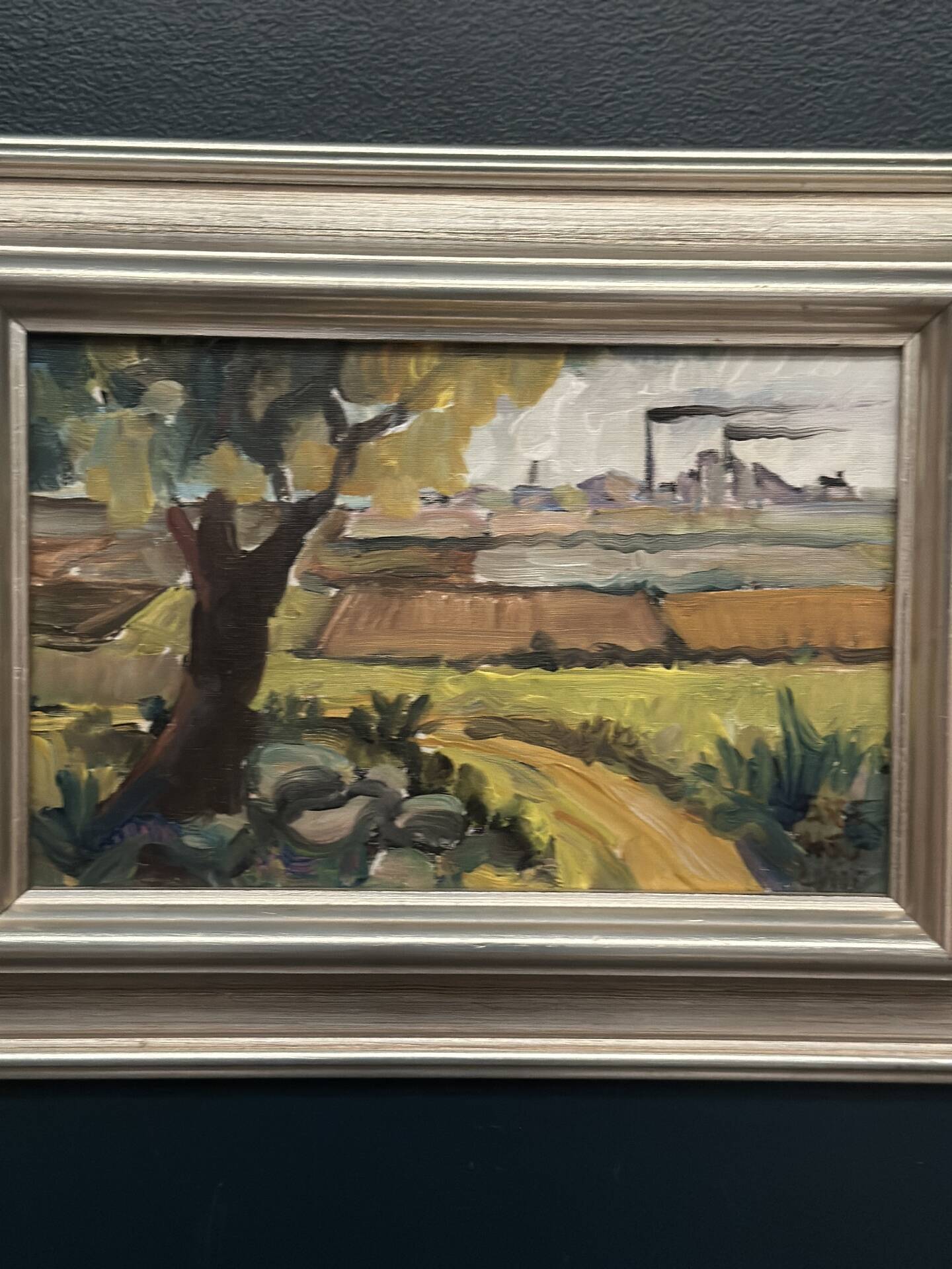 Original Swedish Oil on Canvas – "Industrial Landscape" – Signed – Vintage and Framed