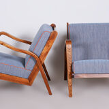 Pair of restored art deco armchairs designed by Jan Vanek, ash, czechia, 1940s