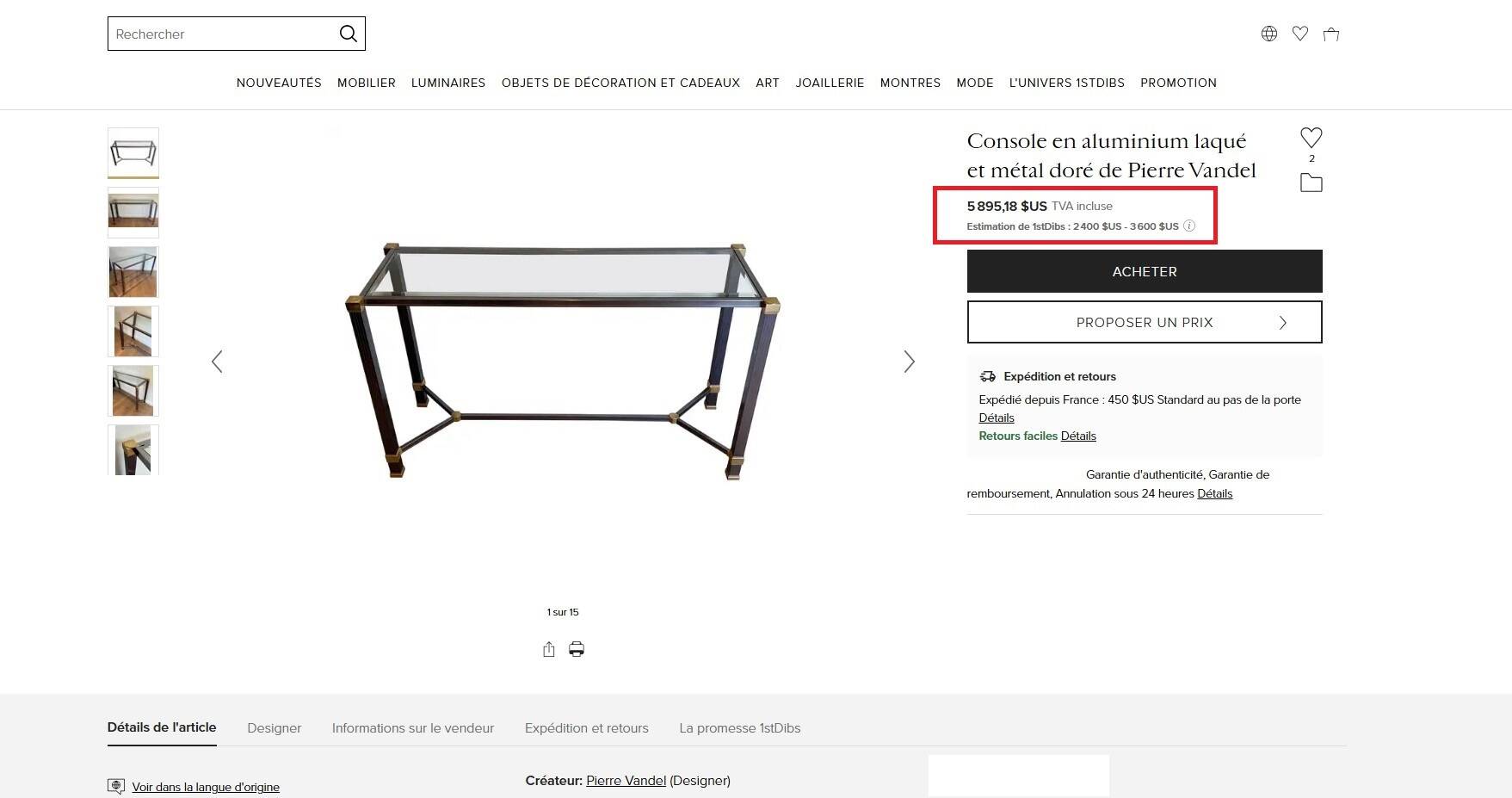 Iconique console à entretoise signée Pierre Vandel Paris