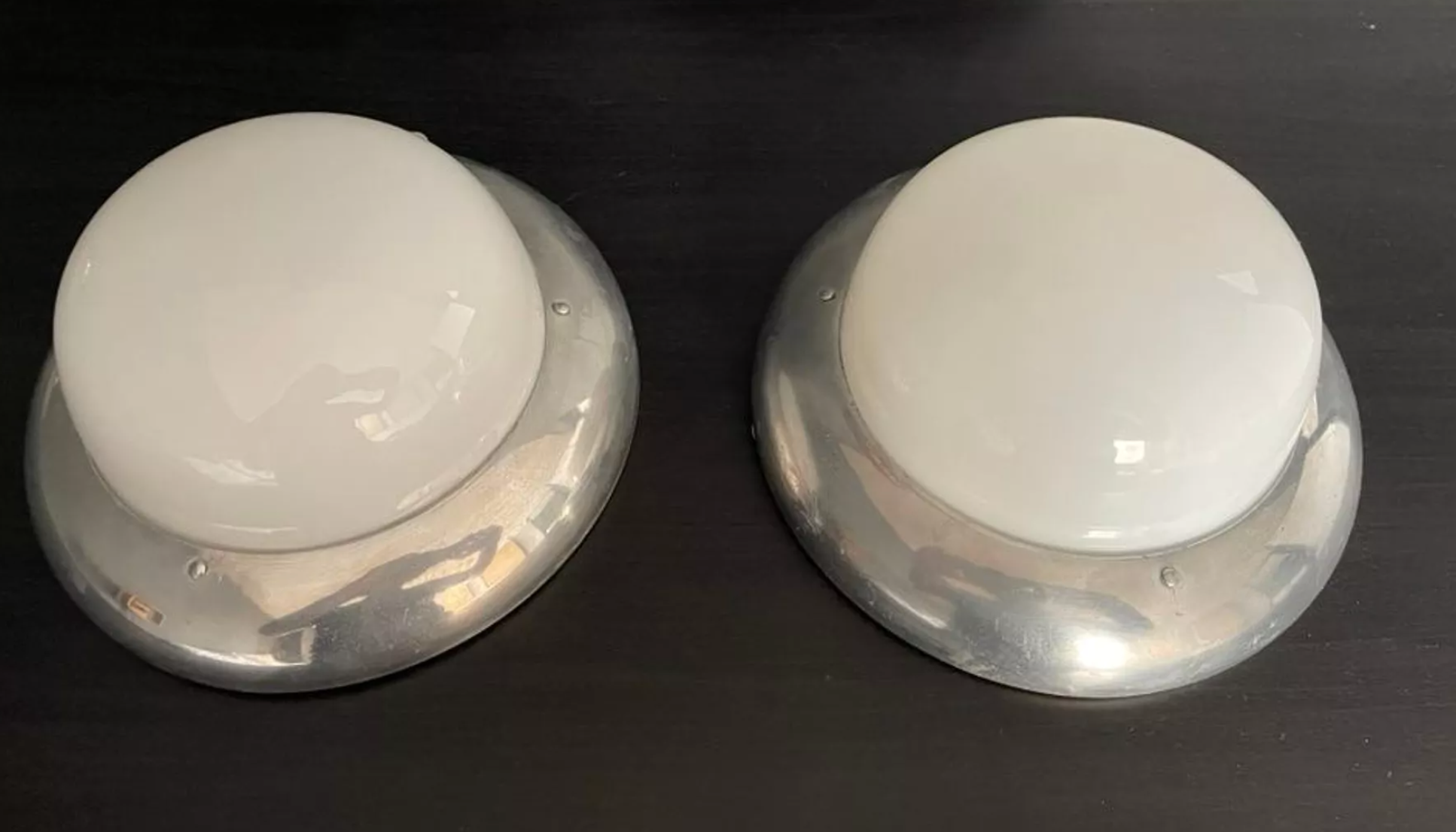 Pair of vintage chrome and opaline wall lamps, Gal Paris 1940