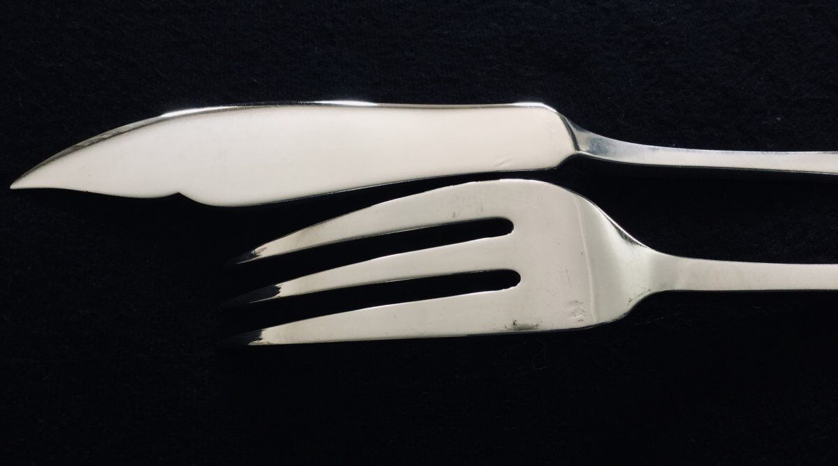 Hénin Et Cie - 5 Forks And 6 Silver Fish Knives