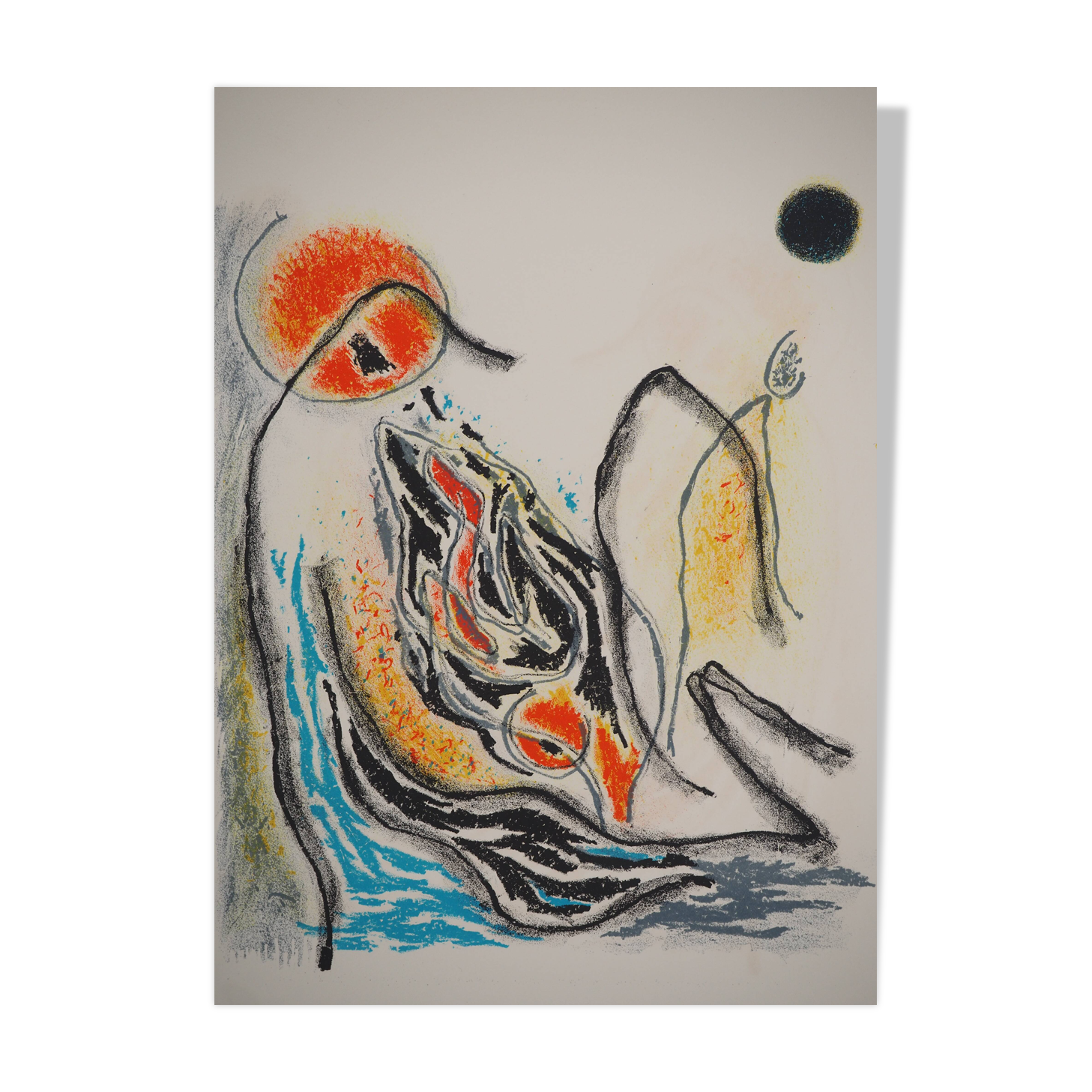 Gustave Singier: Red Sun by the Sea, original lithograph