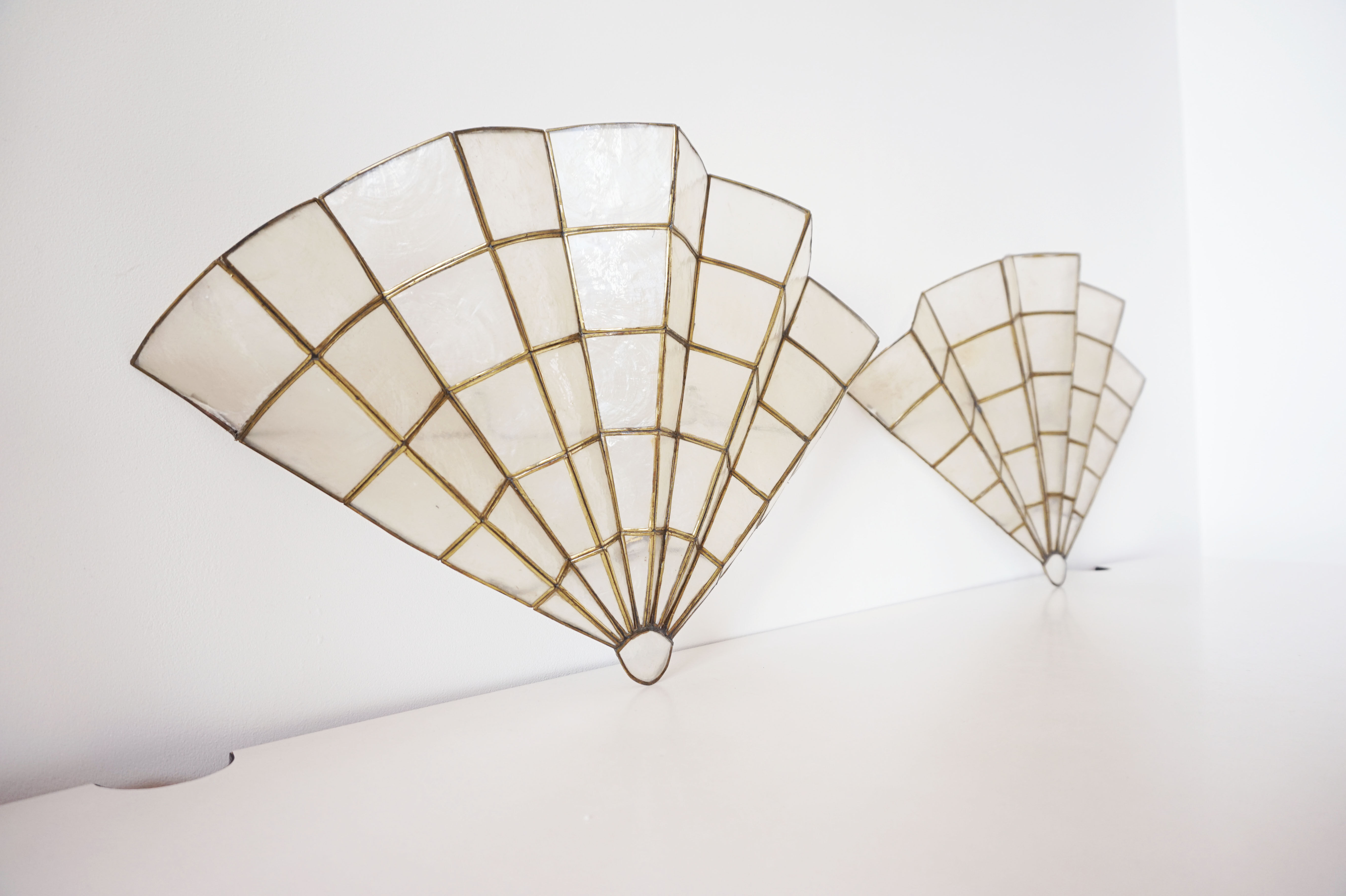 Pair of mother-of-pearl fan-shaped sconces