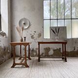 Set de deux tables bistrot en noyer et carrelage 1890