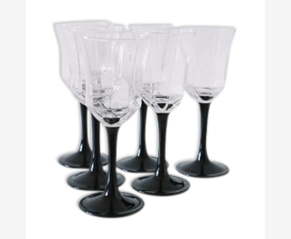 Verres à vin pied noir lot de 6 Arcoroc, série Octime 1980, vintage français