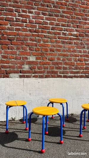 Lot of 5 vintage Memphis children's stools, Puzzel model, vintage IKEA.