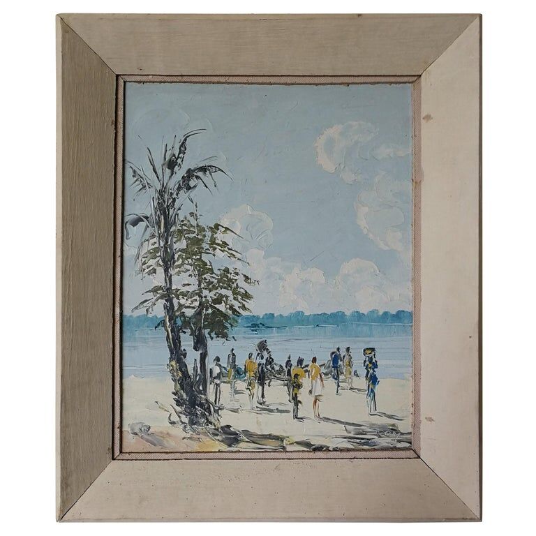 Group on the shores of Lake Tanganyika, African painting, circa 1950