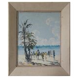 Groupe au bord du lac Tanganyika, peinture africaine, vers 1950