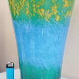 Large flared vase, signed La Rochère, blown glass with colored inclusions