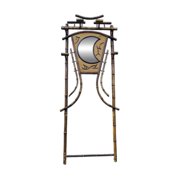 Bamboo coat rack from the 19th century, mirror in the shape of a crescent moon.