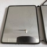 Ancient barber mirror, tryptic brass mount 60x24cm