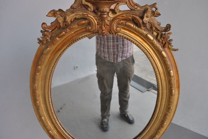 Mirror of style Louis XVI gilded stucco 1880