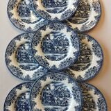 Set of 9 dessert plates English style blue & white