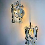 Pair of JT Kalmar frozen wall sconces, Murano glass, Austria, 1970s