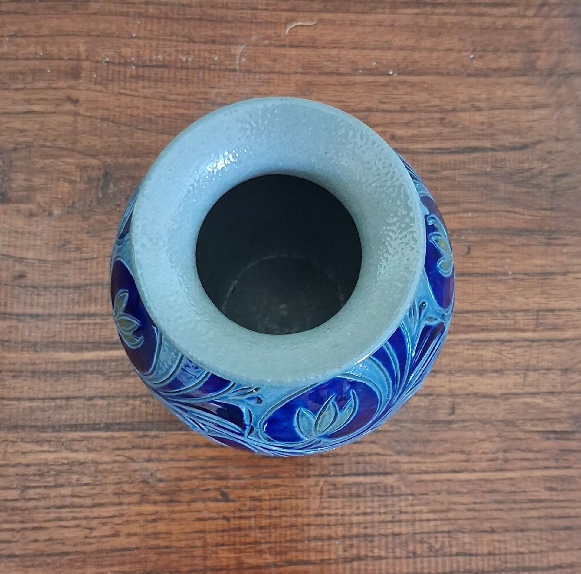 Cobalt blue Alsace stoneware soliflore vase signed Schmitter vi