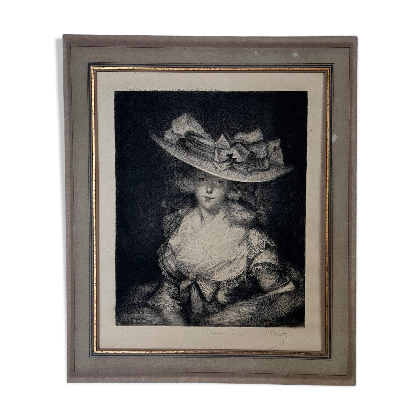 English engraving: Young woman with a hat, signed Waltner, dated 1880 SC265